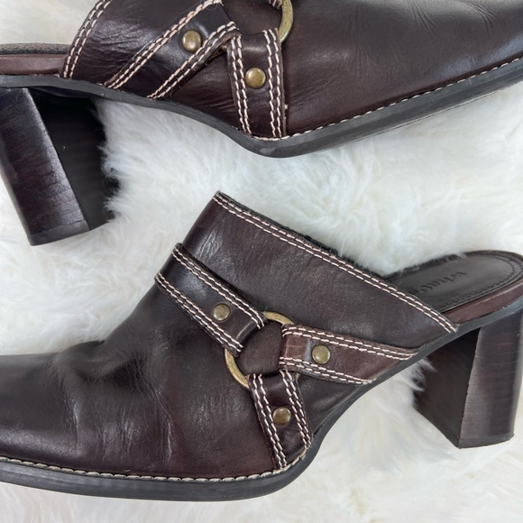Womens Leather Brown Block Heels What's What by Aerosoles mules Clogs Size 7.5M - Picture 5 of 14